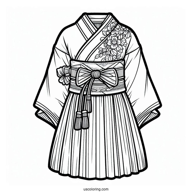 Detailed Kimono Dress Coloring Page