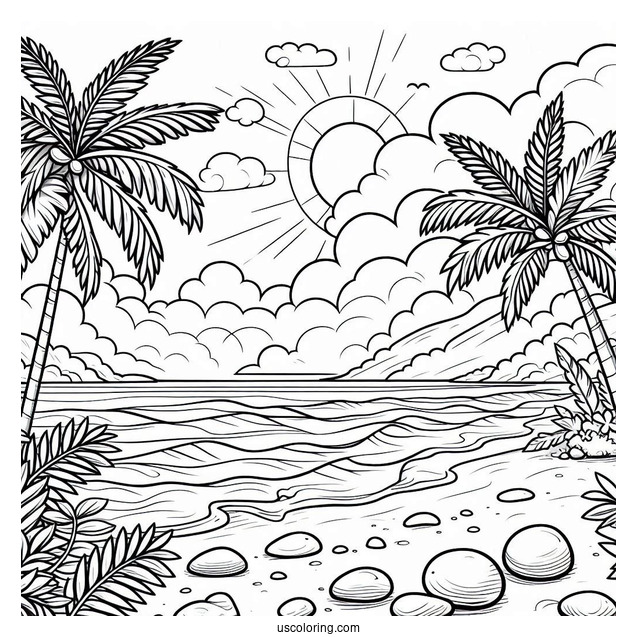 Simple Beach Landscape Coloring Sheet