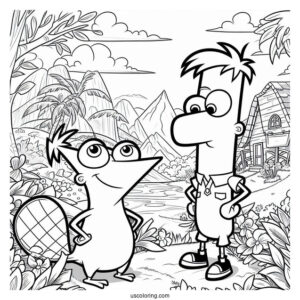 Phineas And Ferb Coloring Page In The Backyard With Perry The Platypus