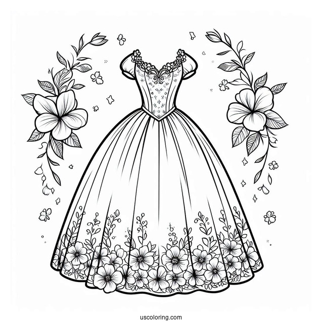 Beautiful Cinderella Dress With Flower Background