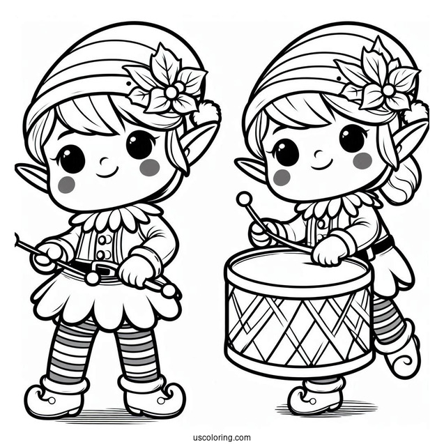 Cute Elf Playing a Drum To Color
