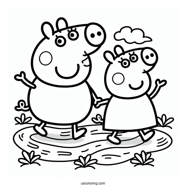Peppa Pig And George Coloring Sheet