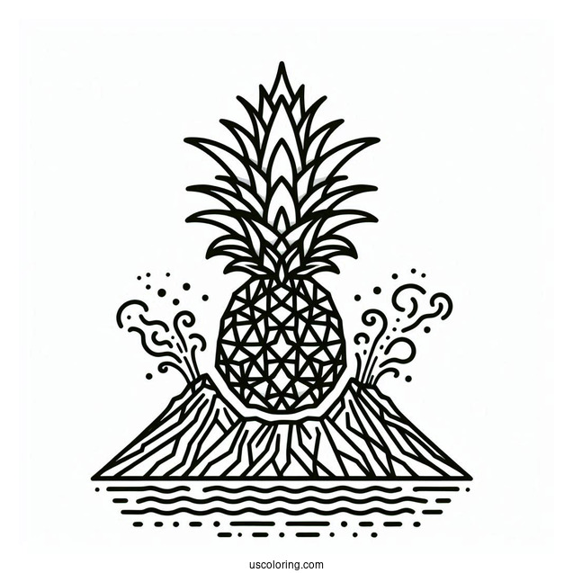 Geometric Pineapple Coloring Page With Volcano Eruption