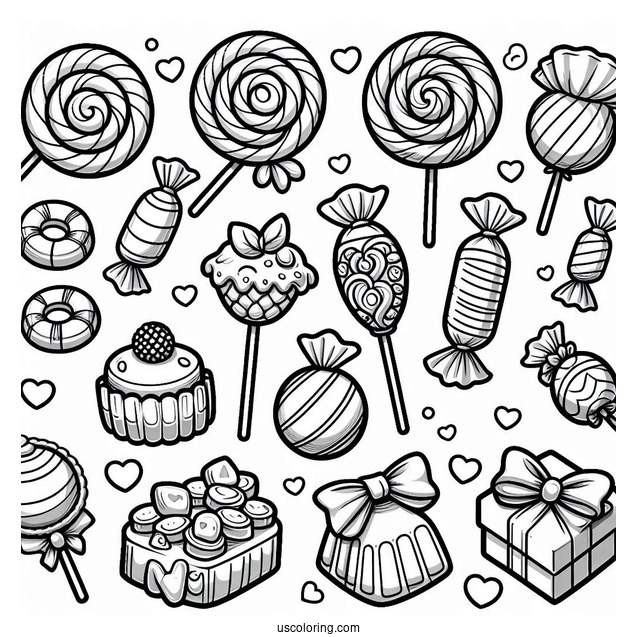 Delicious Candy And Lollipops Coloring Sheet