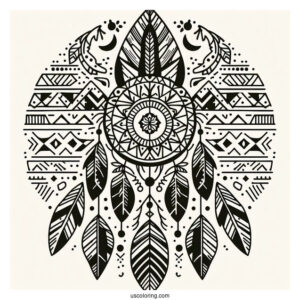 Native American Coloring Page Pattern On Fabric