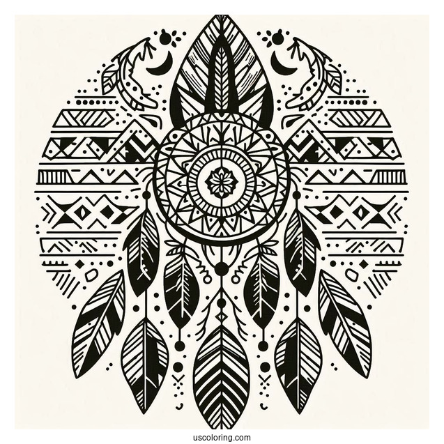 Native American Coloring Page Pattern On Fabric