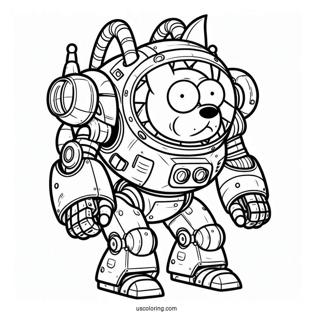 Rick and Morty Coloring Page Of Snuffles the Dog in Mech Suit