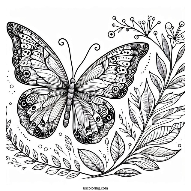Side View Of Butterfly Coloring Page Flying