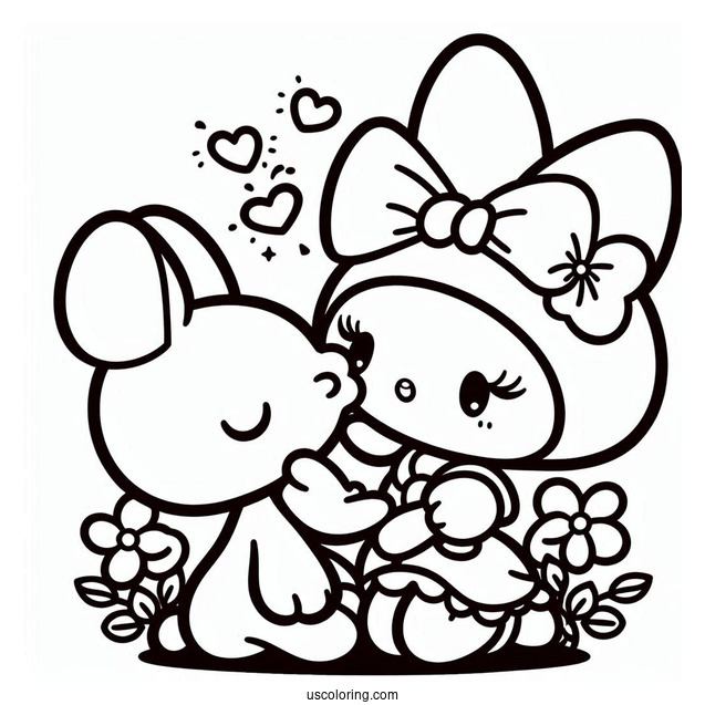 My Melody Coloring Page Getting Kiss From Flat