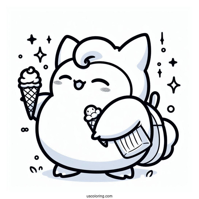 Kawaii Drifloon Bringing Ice Cream To Snorlax Coloring Page