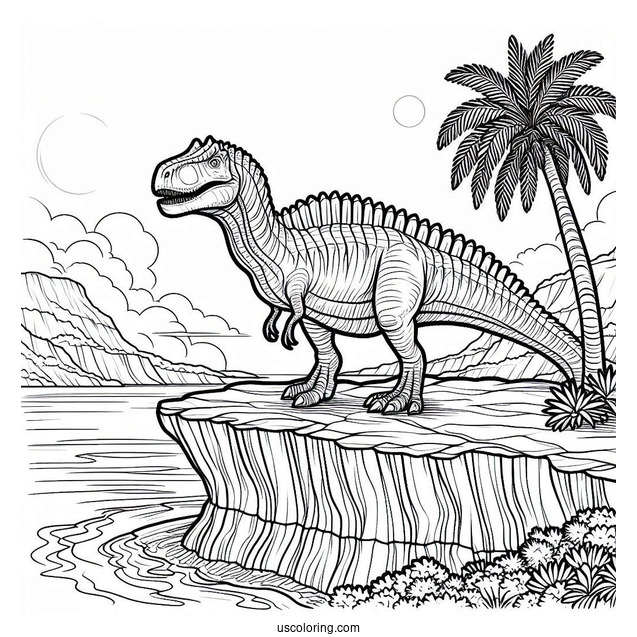 Spinosaurus Coloring Page Standing On The Edge Of A Cliff