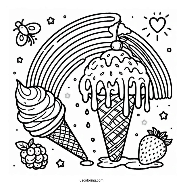 Melted Rainbow Ice Cream To Color