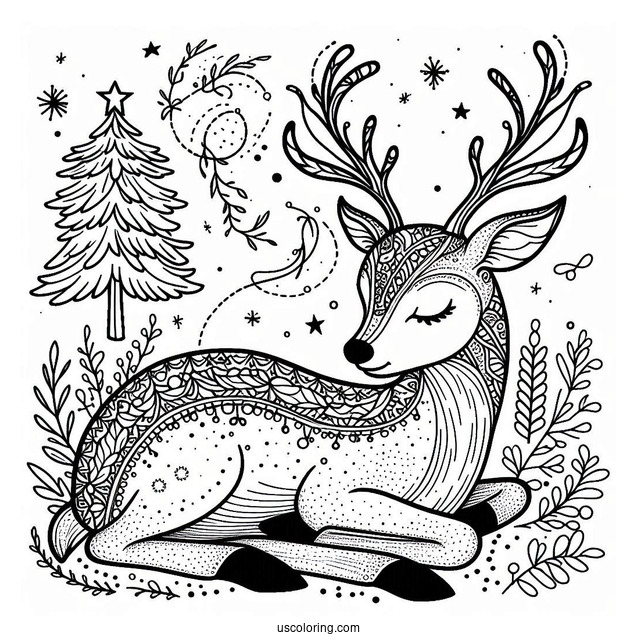 Relaxing Reindeer Coloring Sheet For Adults
