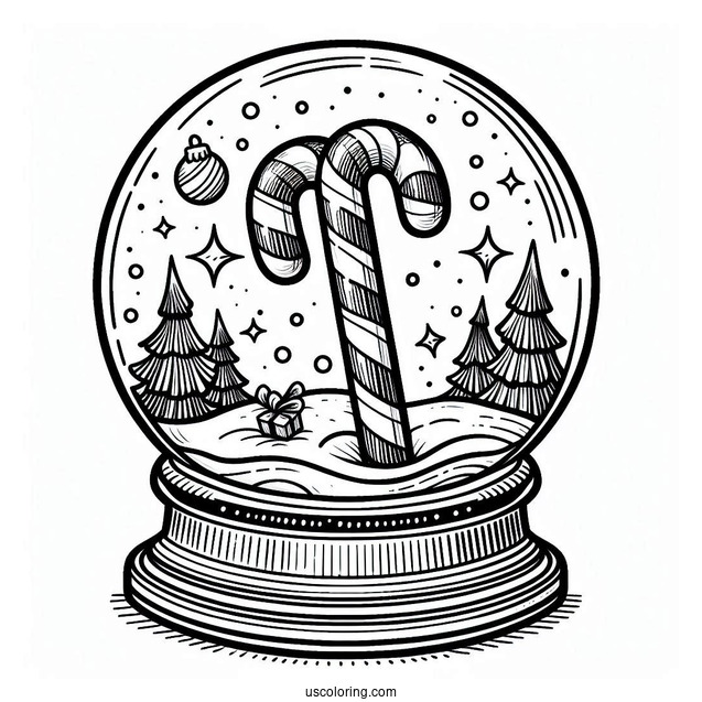 Candy Cane Coloring Page In A Snow Globe
