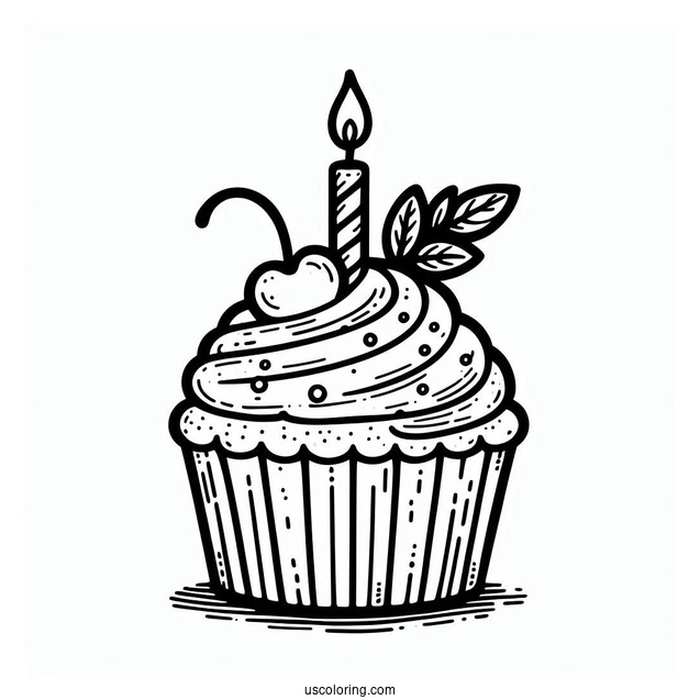 Birthday Cupcake Coloring Page