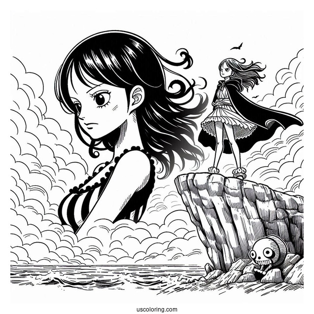 One Piece Coloring Page Of Nico Robin On Cliff