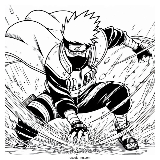 Hatake Kakashi Coloring Page Using Chidori In Battle