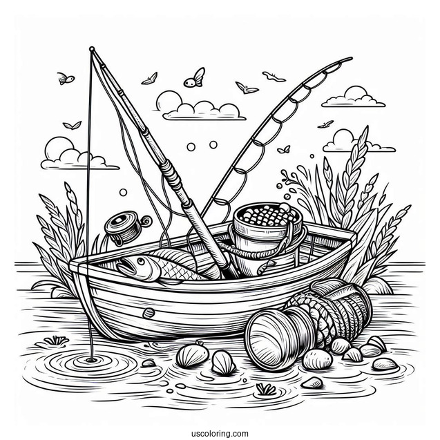 Fishing Coloring Page Of Gone Fishing With Rod And Bobber