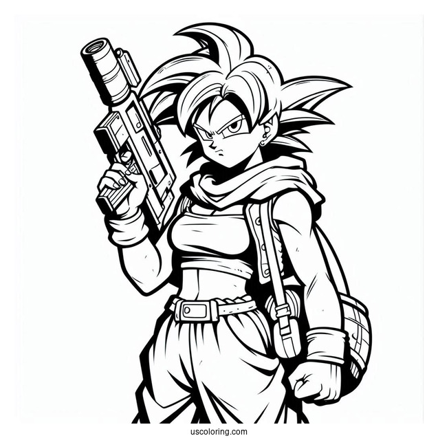 Dragon Ball Z Coloring Page Of Launch in Casual Outfit with Gun