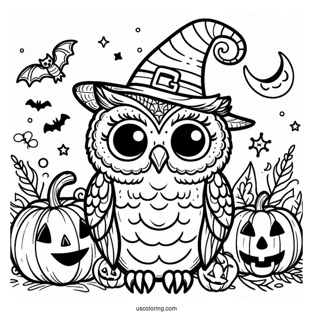 Coloring Sheet Of Halloween Themed Owl