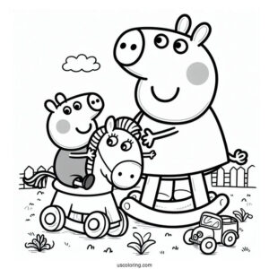 Peppa And George Playing Together On Toy Horse