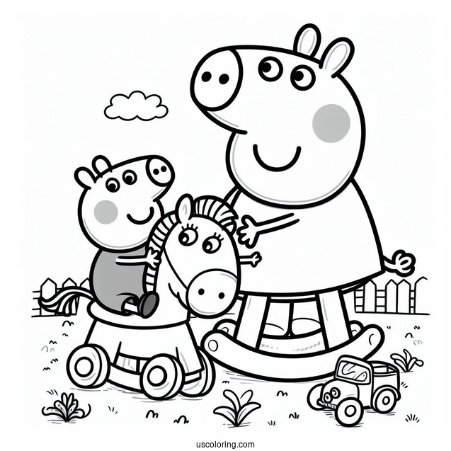 Peppa And George Playing Together On Toy Horse