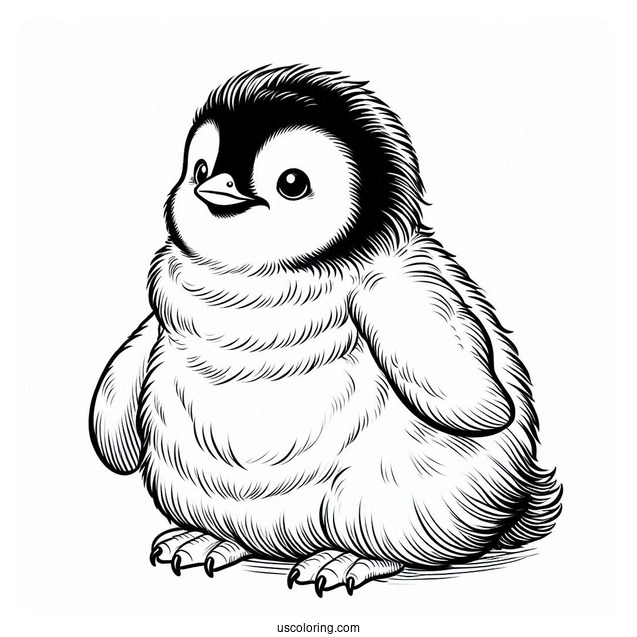 Fluffy Baby Emperor Penguin To Color In