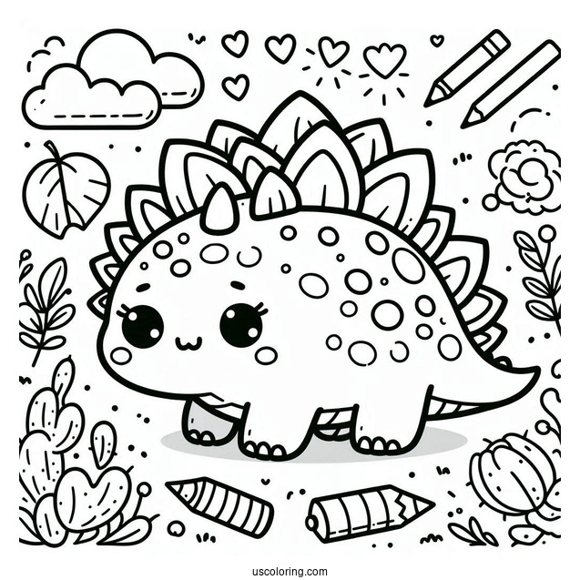 Kawaii Chibi Stegosaurus Coloring Page For Preschoolers