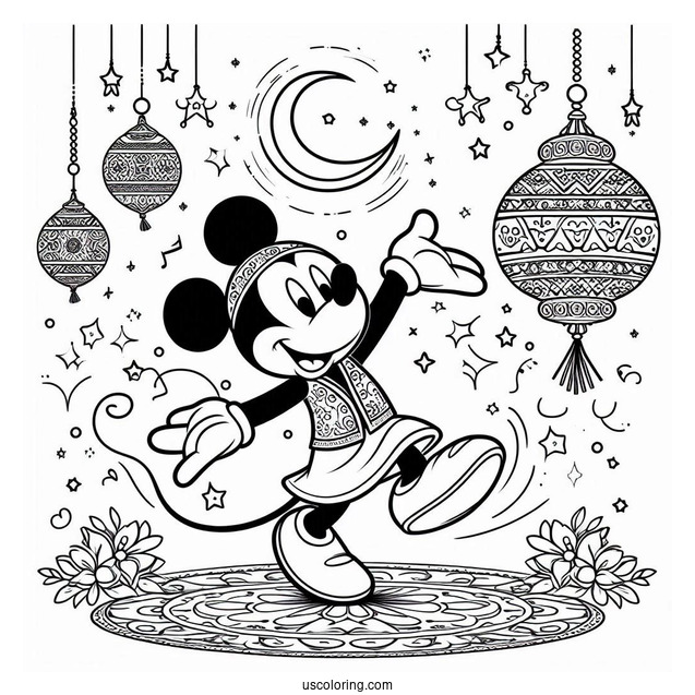 Mickey Mouse Dancing Under Happy New Years Eve Coloring Page For Kids