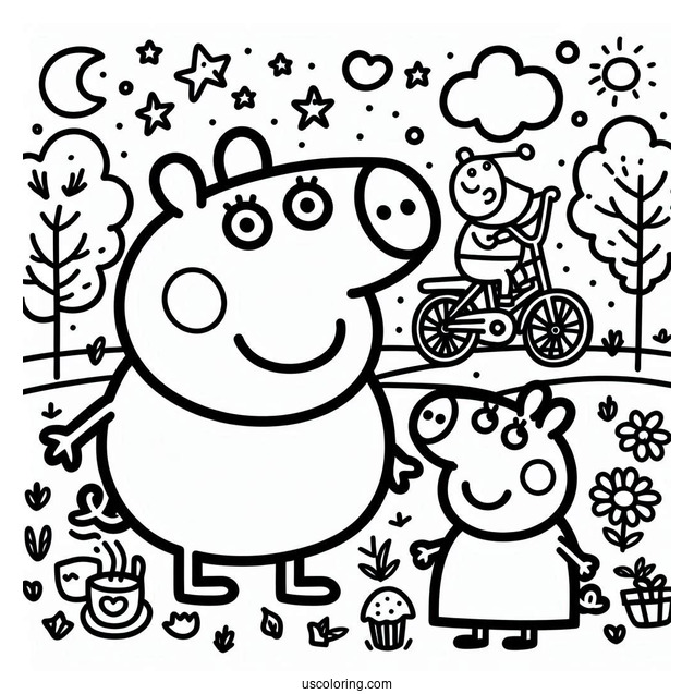 Peppa Pig And George Coloring Sheet