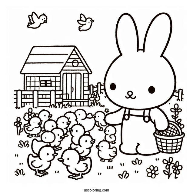 Miffy Coloring Page In A Farm With Ducklings For Kids
