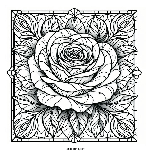 Realistic Rose Stained Glass Coloring Page