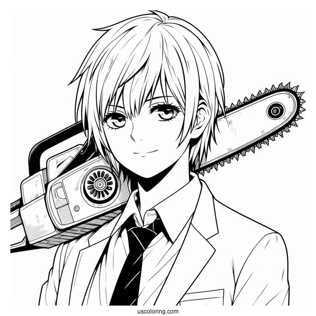 Manga Coloring Page Of Simple Chainsaw Man Denji