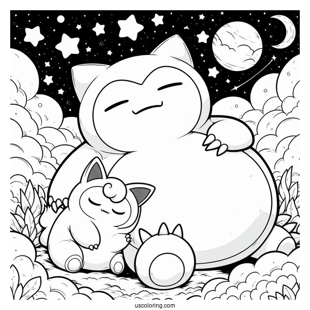Detailed Munchlax And Snorlax Coloring Page Sleeping Under The Stars