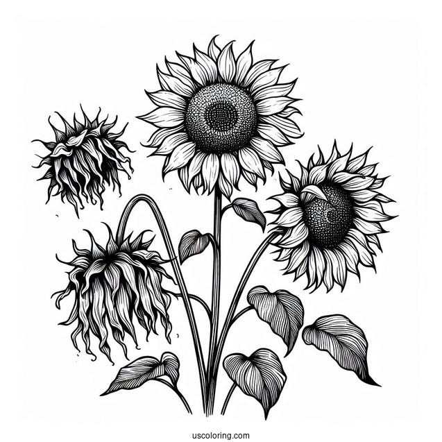 Three Wilting Sunflowers