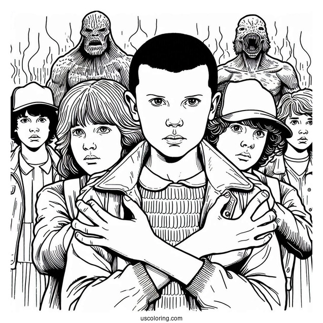 Eleven Protecting Her Friends Coloring Page