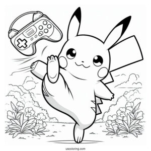 Raichu Coloring Page Kicking Air With Game Boy In Background