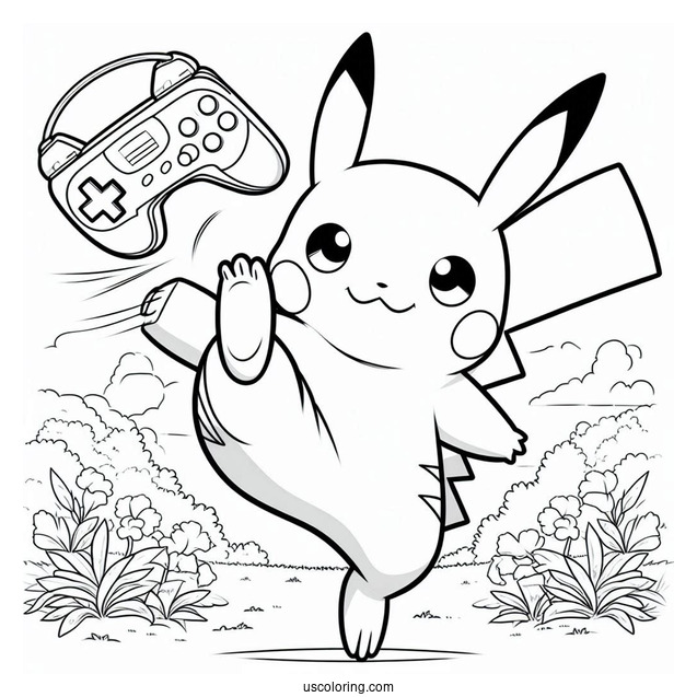 Raichu Coloring Page Kicking Air With Game Boy In Background