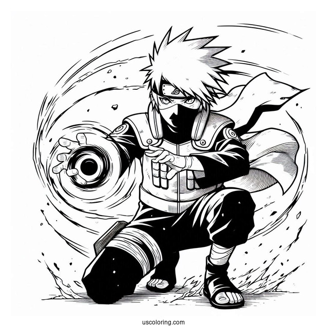 Hatake Kakashi Coloring Page Using Chidori In Battle