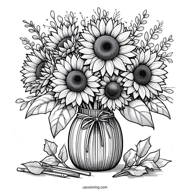 Detailed Sunflowers In Vase For Adults