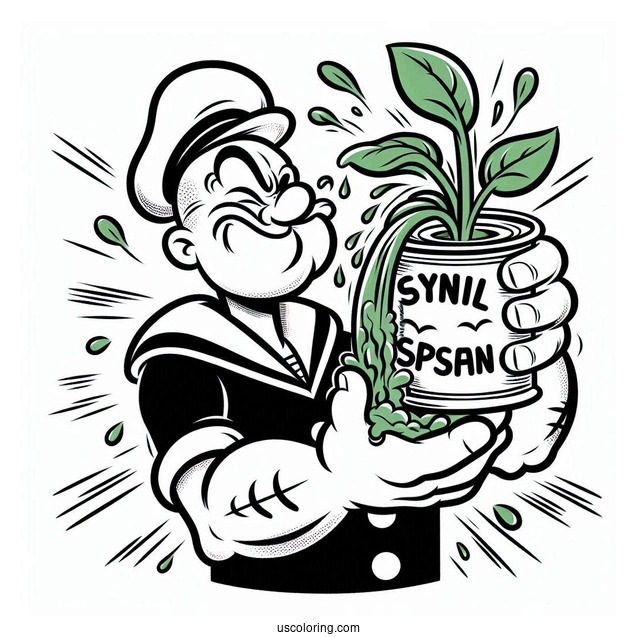 Popeye Coloring Page Squeezing Spinach Out Of Can
