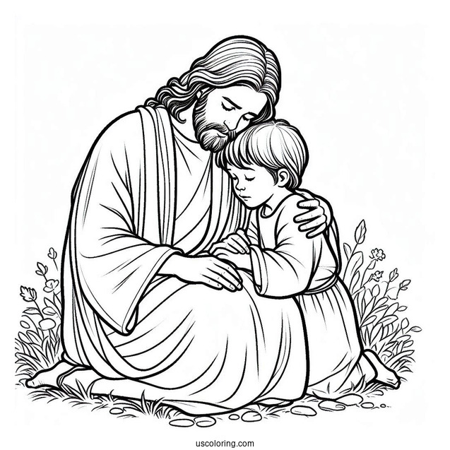 Jesus Comforting Children Coloring Sheet