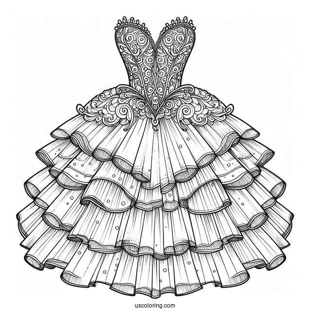 Mermaid Dress Coloring Page With Large Layered Tulle Bottom