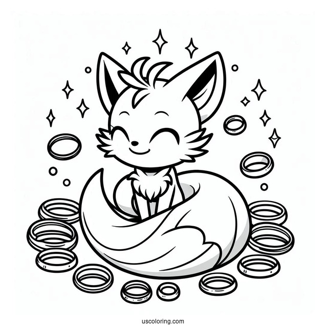 Smiling Tails Coloring Page Surrounded By Gold Rings