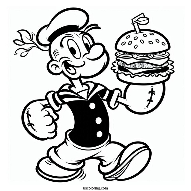 Popeye Coloring Page Of J. Wellington Wimpy Holding Cheeseburger