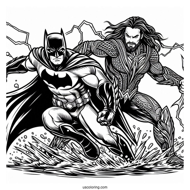 Batman Fighting Alongside Aquaman Coloring Page