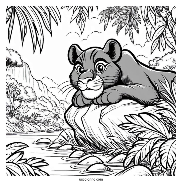 Jungle Book Coloring Page Of Bagheera Resting On Rock