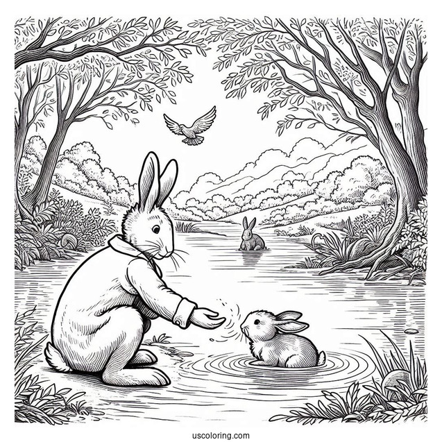 Peter Rabbit Coloring Page In A Swamp With Benjamin Bunny