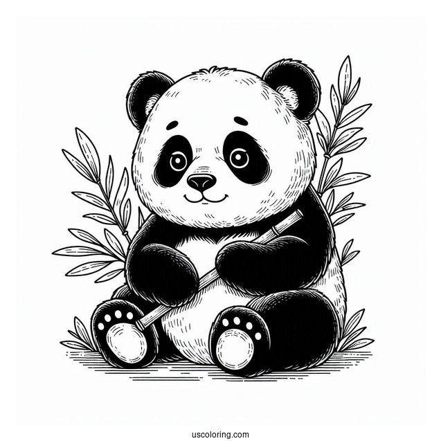 Giant Panda Sitting And Eating Bamboo