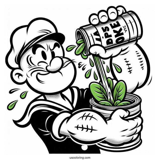 Popeye Coloring Page Squeezing Spinach Out Of Can